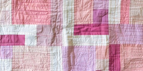 Handmade baby quilt, top view, soft textures ideal for frame or banner