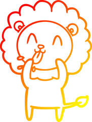 warm gradient line drawing of a happy cartoon lion