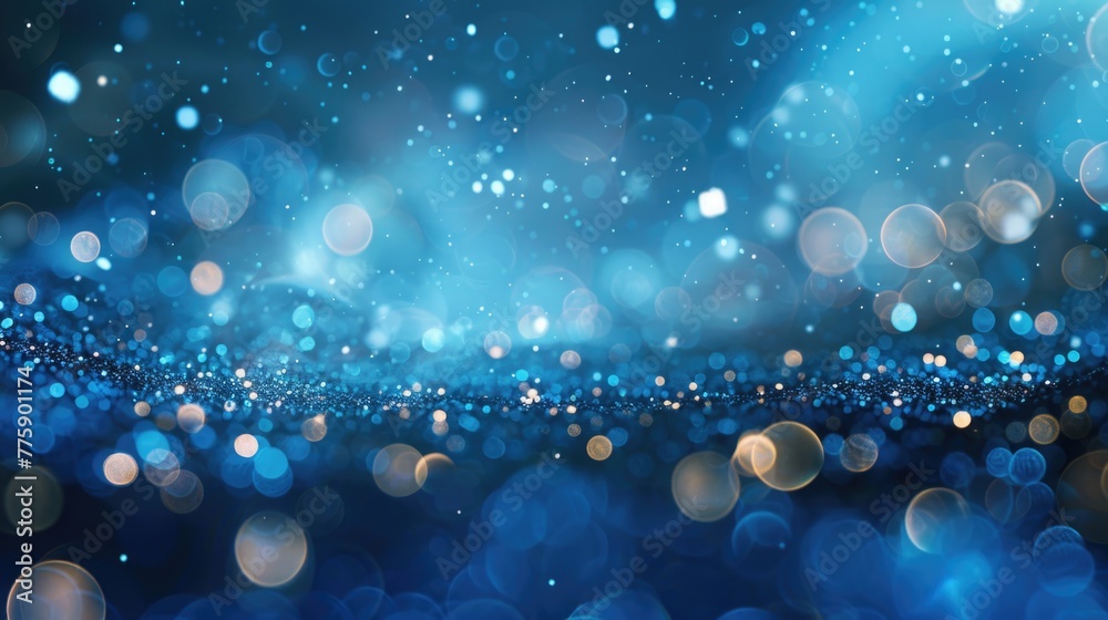 Poster Vibrant blue background with numerous sparkling lights. Perfect for adding a festive touch to any design project