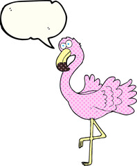freehand drawn comic book speech bubble cartoon flamingo