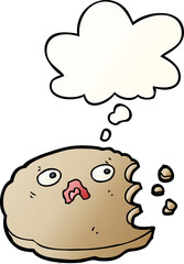 cartoon bitten cookie with thought bubble in smooth gradient style