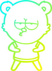 cold gradient line drawing of a bored polar bear cartoon