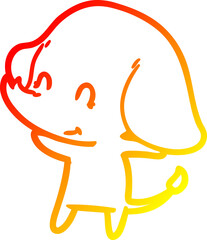 warm gradient line drawing of a cute cartoon elephant