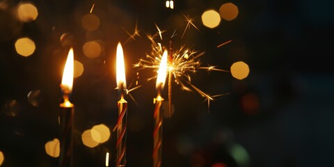 Sparklers in the night, bokeh effect, dark background for birthday wishes