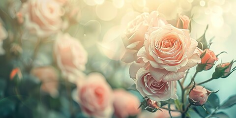 Soft focus roses, vintage filter, room for anniversary text, frame