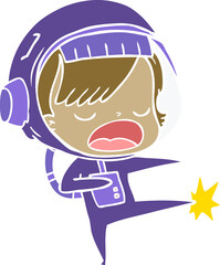 flat color style cartoon astronaut woman kicking