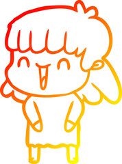warm gradient line drawing of a cartoon woman