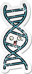 distressed sticker of a cute cartoon DNA strand