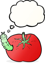 cartoon tomato with bug with thought bubble