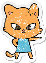 distressed sticker of a cute cartoon cat