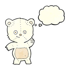 cartoon waving polar bear with thought bubble