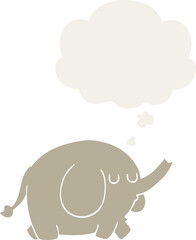cartoon elephant with thought bubble in retro style