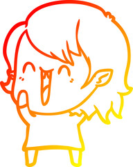 warm gradient line drawing of a cute cartoon happy vampire girl