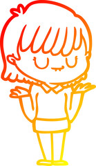 warm gradient line drawing of a cartoon woman