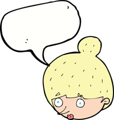cartoon surprised woman's face with speech bubble