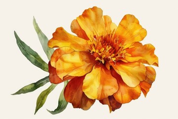 Bright orange flower with green leaves, perfect for botanical projects