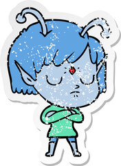 distressed sticker of a cartoon alien girl