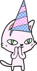 cartoon cat wearing party hat