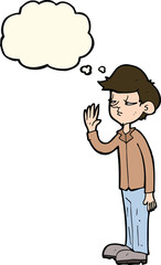 cartoon arrogant boy with thought bubble