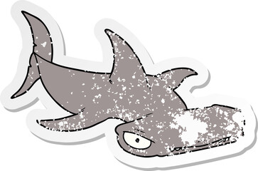 distressed sticker of a cartoon hammerhead shark