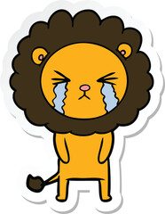 sticker of a cartoon crying lion