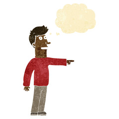 cartoon man pointing with thought bubble