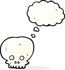 cartoon spooky skull symbol with thought bubble