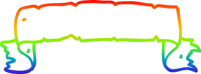 rainbow gradient line drawing of a cartoon scroll banner