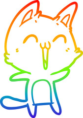 rainbow gradient line drawing of a happy cartoon cat