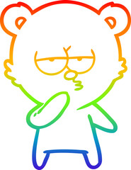 rainbow gradient line drawing of a bored polar bear cartoon