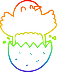 rainbow gradient line drawing of a cartoon hatching chicken