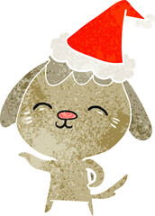 happy hand drawn retro cartoon of a dog wearing santa hat