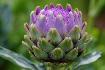 Fragrant Artichoke flowers plant. Organic garden. Generate Ai