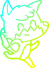cold gradient line drawing of a cartoon friendly fox