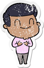 distressed sticker of a cartoon friendly man