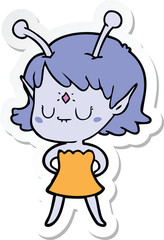 sticker of a cartoon alien girl
