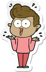 sticker of a cartoon man shrugging