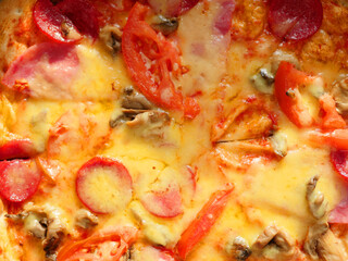 Pizza topping texture background. Italian cuisine 