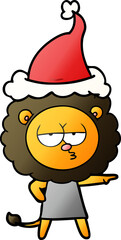hand drawn gradient cartoon of a bored lion wearing santa hat
