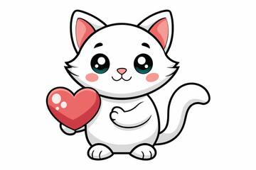 A white kitty holds a heart in her paw logo vector illustration