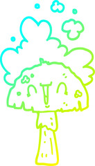 cold gradient line drawing of a cartoon mushroom with spoor cloud