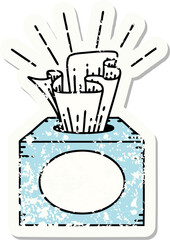 worn old sticker of a tattoo style box of tissues