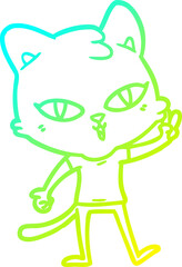 cold gradient line drawing of a cartoon cat