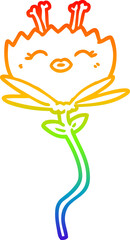 rainbow gradient line drawing of a happy cartoon flower