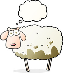freehand drawn thought bubble cartoon muddy sheep