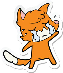 sticker of a crying waving fox cartoon