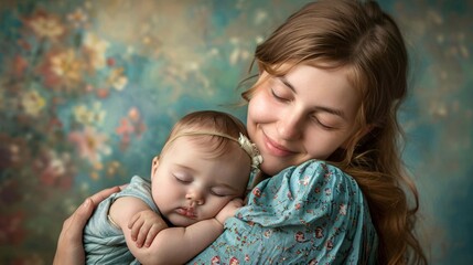 Obraz premium Close up portrait of happy mother and her little daughter. Happy family and motherhood concept