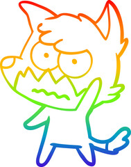 rainbow gradient line drawing of a cartoon annoyed fox