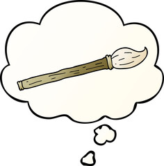 cartoon paint brush with thought bubble in smooth gradient style