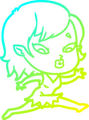 cold gradient line drawing of a cute cartoon vampire girl